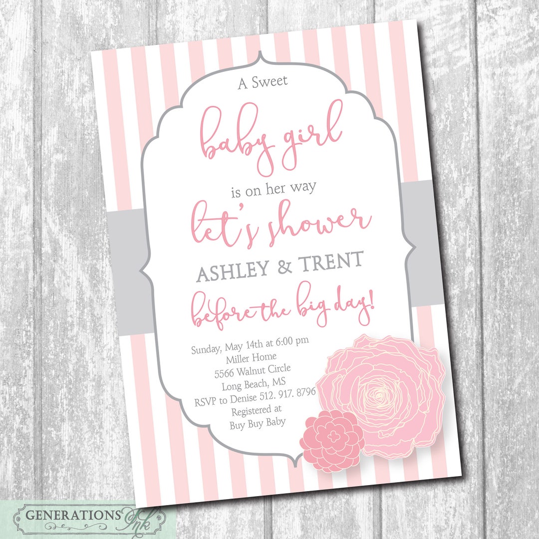 Baby Girl Shower Invitation Printable/ Floral Baby Shower,pink and Gray ...