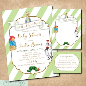 Invito per baby shower con libro di fiabe stampabile/File digitale/Baby shower a tema libro, libri classici, ora delle favole, bambina, bambino/La formulazione può essere modificata