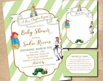 Storybook Baby Shower Invitation printable/Digital File/Book Themed Baby Shower, Classic Books, Storytime, girl,boy/Wording can be changed