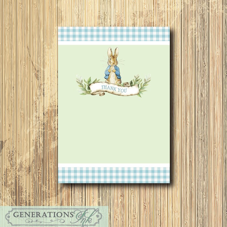 INSTANT DOWNLOAD, Peter Rabbit Thank you Note, Printable, Vintage Peter Rabbit note, Beatrix Potter, thank you note, 4x6 Note image 1
