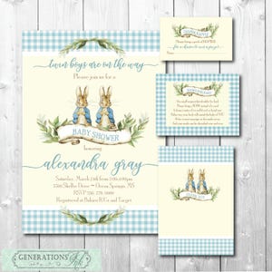 Invito per baby shower per due gemelli con elementi stampabili abbinati/File digitali/Peter Rabbit, Beatrix Potter, Baby shower per bambini, coniglietto