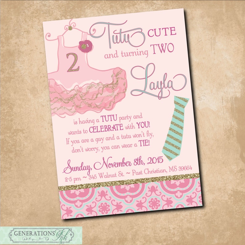 Tutus and Ties Birthday Invitation Printable/tutu Excited Etsy