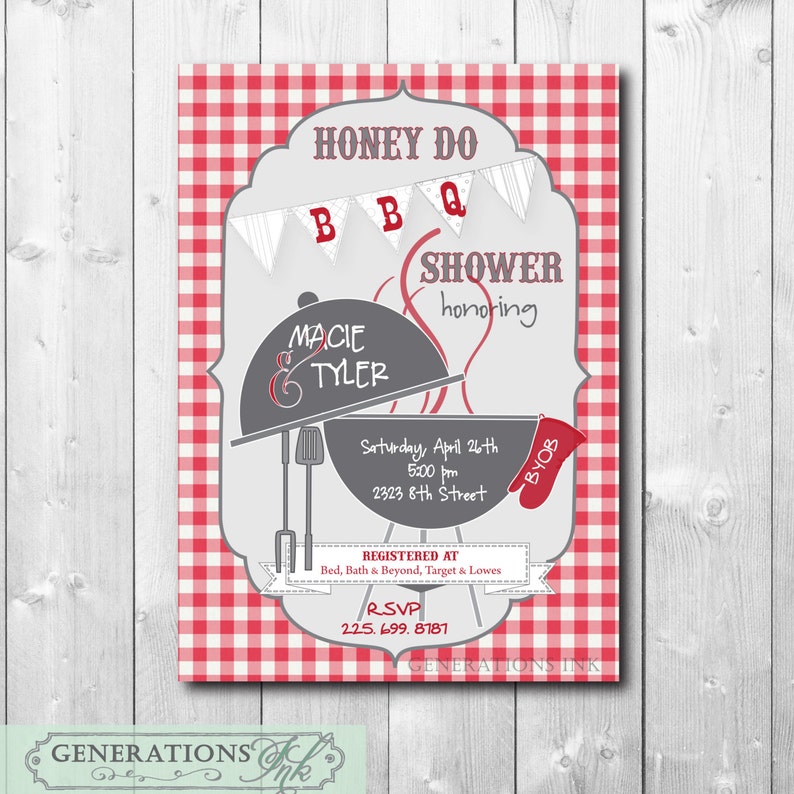 HONEY DO BBQ Shower Invitation Printable/digital Red White Etsy