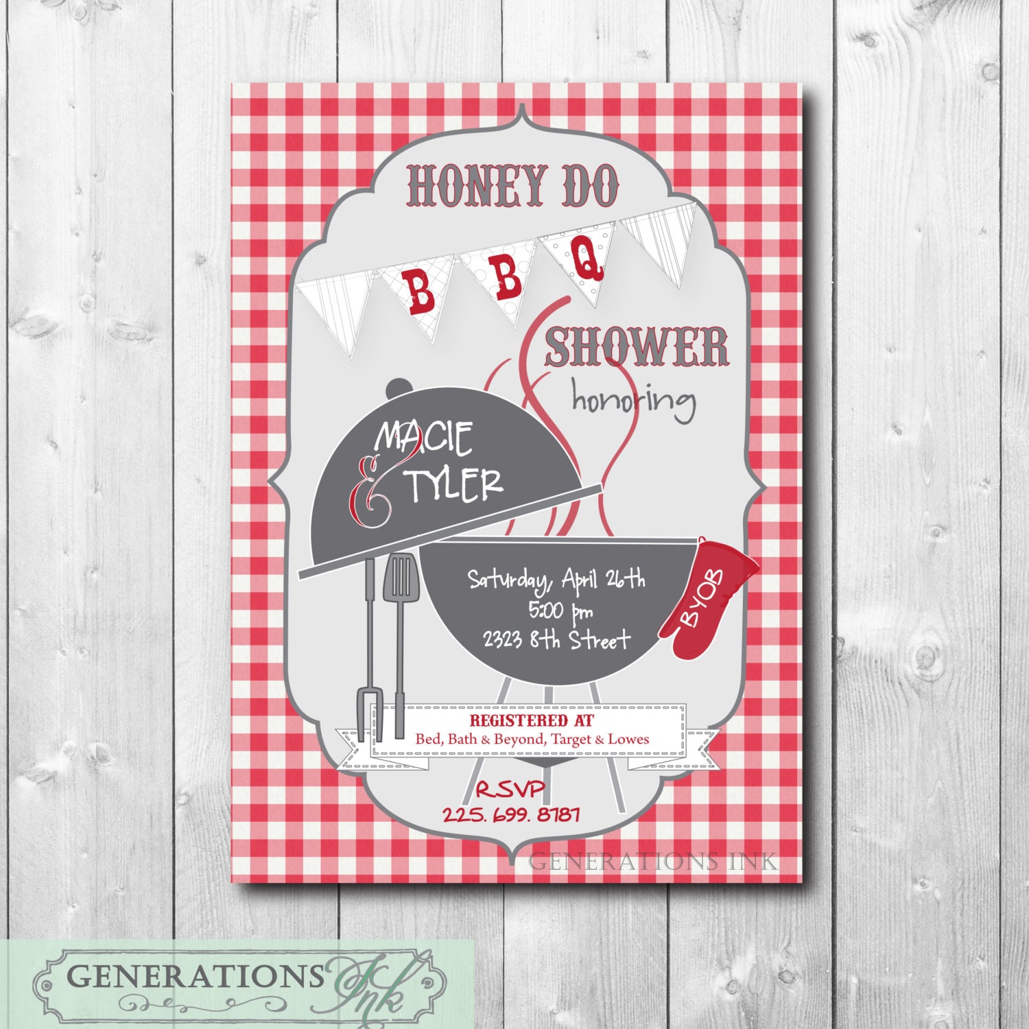 HONEY DO BBQ Shower Invitation printable/digital red white Etsy