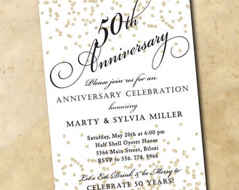 Golden 50th Anniversary Invitation, Elegant Celebration (Digital or Printed)