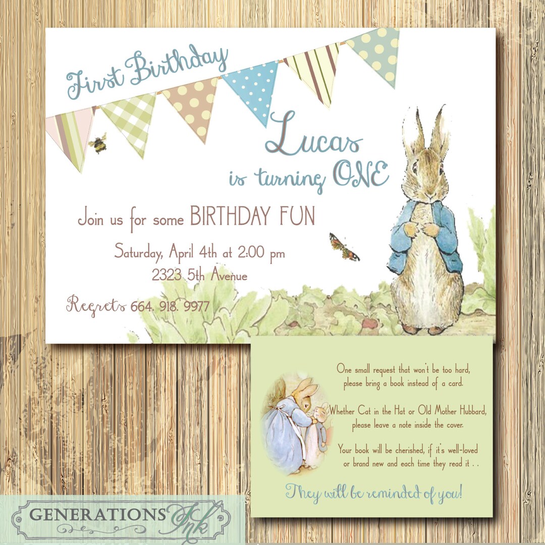 Vintage Peter Rabbit Birthday Invitation With Book Request Insert ...