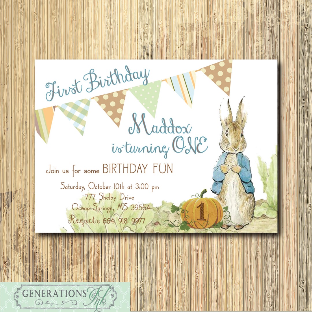 Peter Rabbit 1er Cumpleaños Imprimible Signo 16x20, Azul Verde Peter Rabbit Fiesta Signo