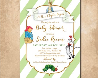 Storybook Baby Shower Invitation, Classic Books Theme (Digital File)