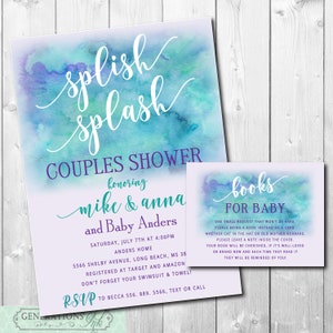 Coppie Baby Shower Invitation stampabile/File digitale/richiesta di libro, baby shower in piscina, acquerello, grigliata, doccia mista/formulazione può essere modificata