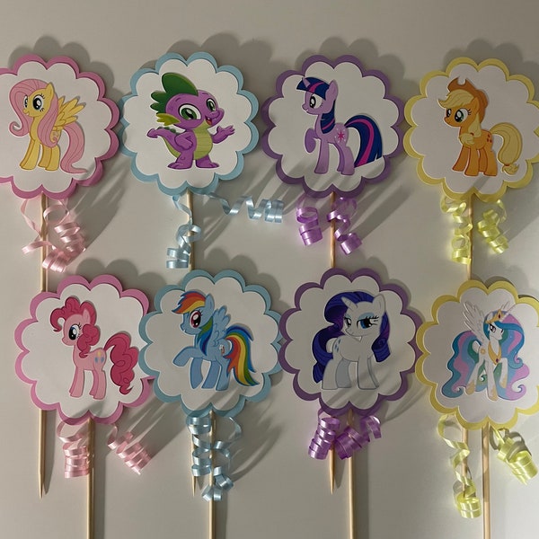 Pony Centerpiece Sticks (Set of 8 sticks) Double-Sided!!! With Pastel Colors.