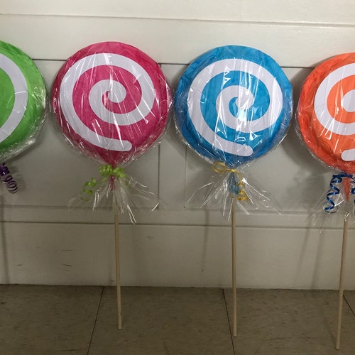 Extra-Big Lollipops Sticks!!! Double Sided, Birthday Party Decorations (Set of 4 Sticks).