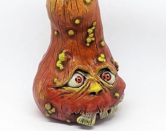 Funny and creepy two-faced  squash OOAK polymer clay hand-painted sculpture Halloween decorations fall harvest spooky pumpkin food art