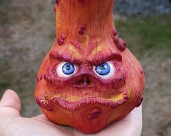 Creepy Pumpkin Squash purple eyes polymer clay ooak sculpture hand painted halloween decor spooky figurine collectible funny face