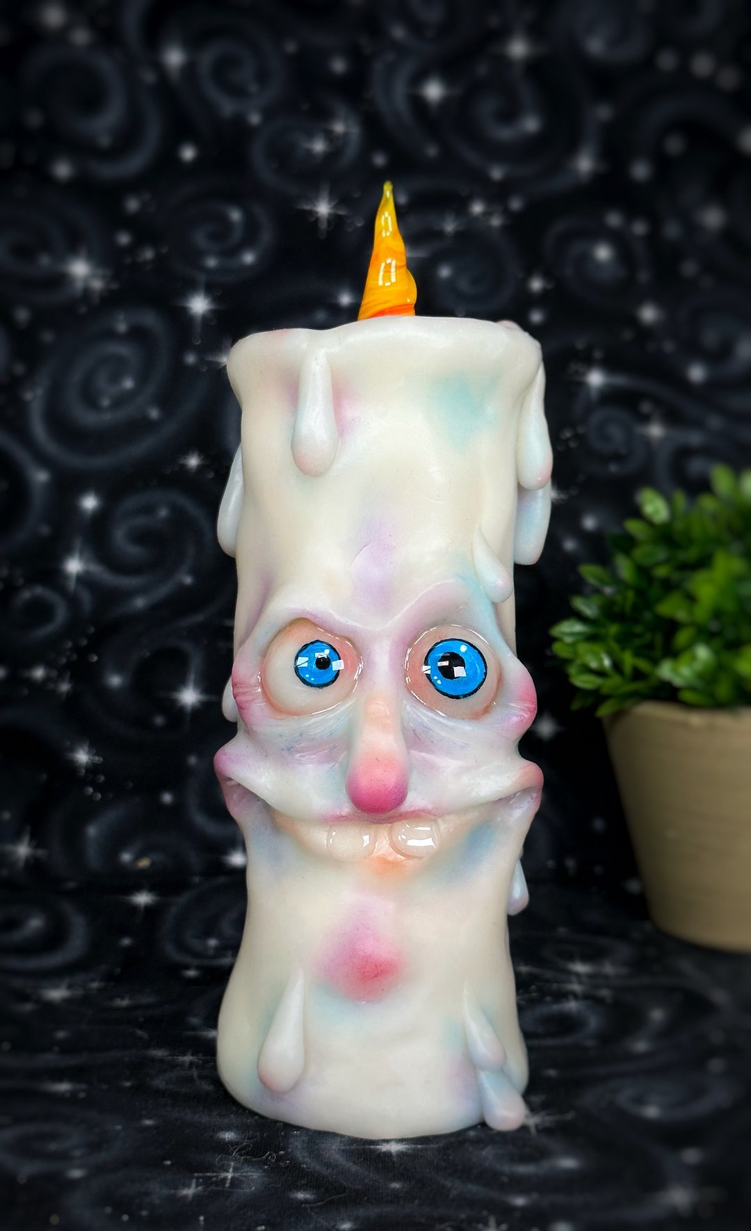 Handmade Polymer Clay Candle: Silly Monster With Glowing Teeth - Etsy