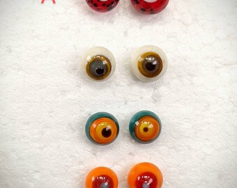 Glass eyes handmade lampwork colorful on a wire for whimsical creatures, monsters, artdolls, arttoys, etc. Set of 4 pairs 7-8mm