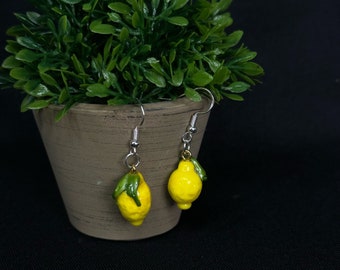 Verre citron myrtille feuilles boucles d'oreilles lampwork perles fait à la main mignon bijoux légume végétarien portable décor
