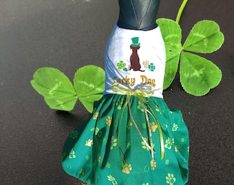 St. Patrick's Day Dog Dress: Lucky Clover & Paw Print Skirt
