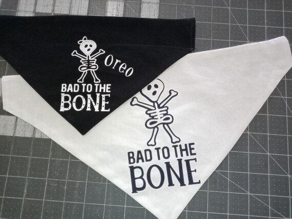 Bad the Bone dog bandana, Halloween dog bandana, Glow in the Dark bog bandana, Slide on dog bandana, Personalized dog bandana