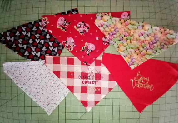 CLEARANCE Medium dog bandana, CLEARANCE Valentine's Dog bandana, Dog bandana, Slide on dog bandana, Medium dog bandana