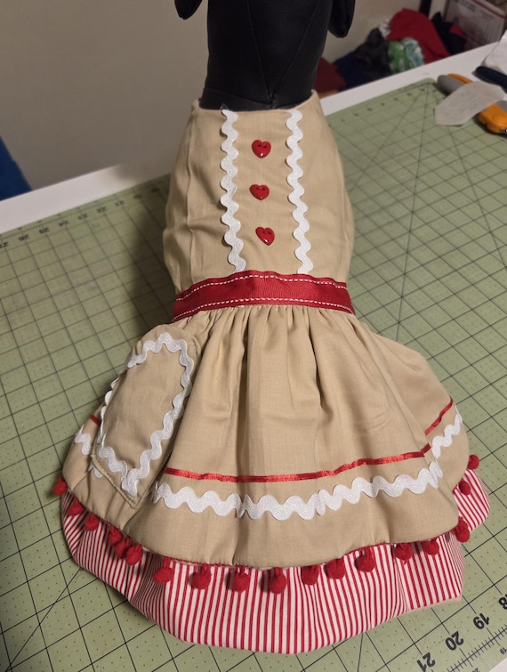 Gingerbread dog dress: Holiday dog outfit with white rickrack