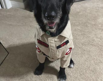 Ghostbuster Dog Costume: Tan Twill Halloween Dog Jacket