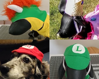 Super Mario Bros Dog HATS ONLY, Mario and Luigi dog hats, Browser dog hats, Princess Peach dog crown, Halloween dog hats, Hats for dogs ONLY