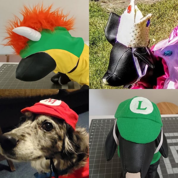 Super Mario Bros Dog HATS ONLY, Mario and Luigi dog hats, Browser dog hats, Princess Peach dog crown, Halloween dog hats, Hats for dogs ONLY