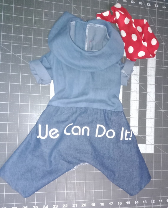 Rosie the Riveter dog outfit, We Can Do It outfit, Riveter dog costume, Halloween dog costume, Costume for dogs, Denim dog outfit