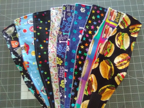 Assorted printed dog Belly Bands, Boy dog diapers, dog print belly bands, Hamburger print belly bands, monster belly bands
