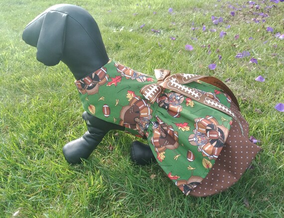 Thanksgiving Dog Dress, Football Dog Dress, Turkey dog dress, Cotton dog dress, Girl dog outfit