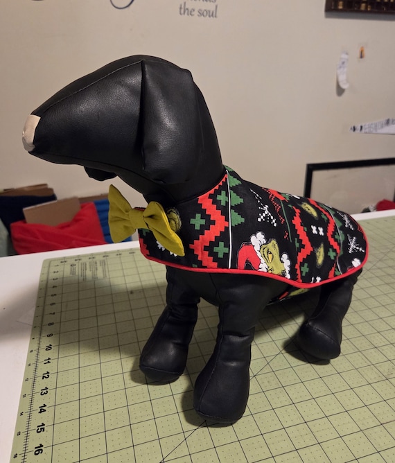 Grinch Inspired Dog Jacket: Christmas outfit with piping