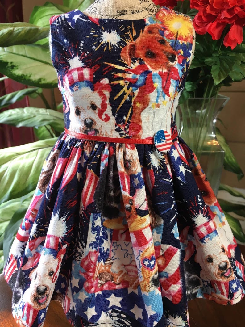 July 4th Dogs dress fits all 18 inch doll dresses including American Girl Doll image 1