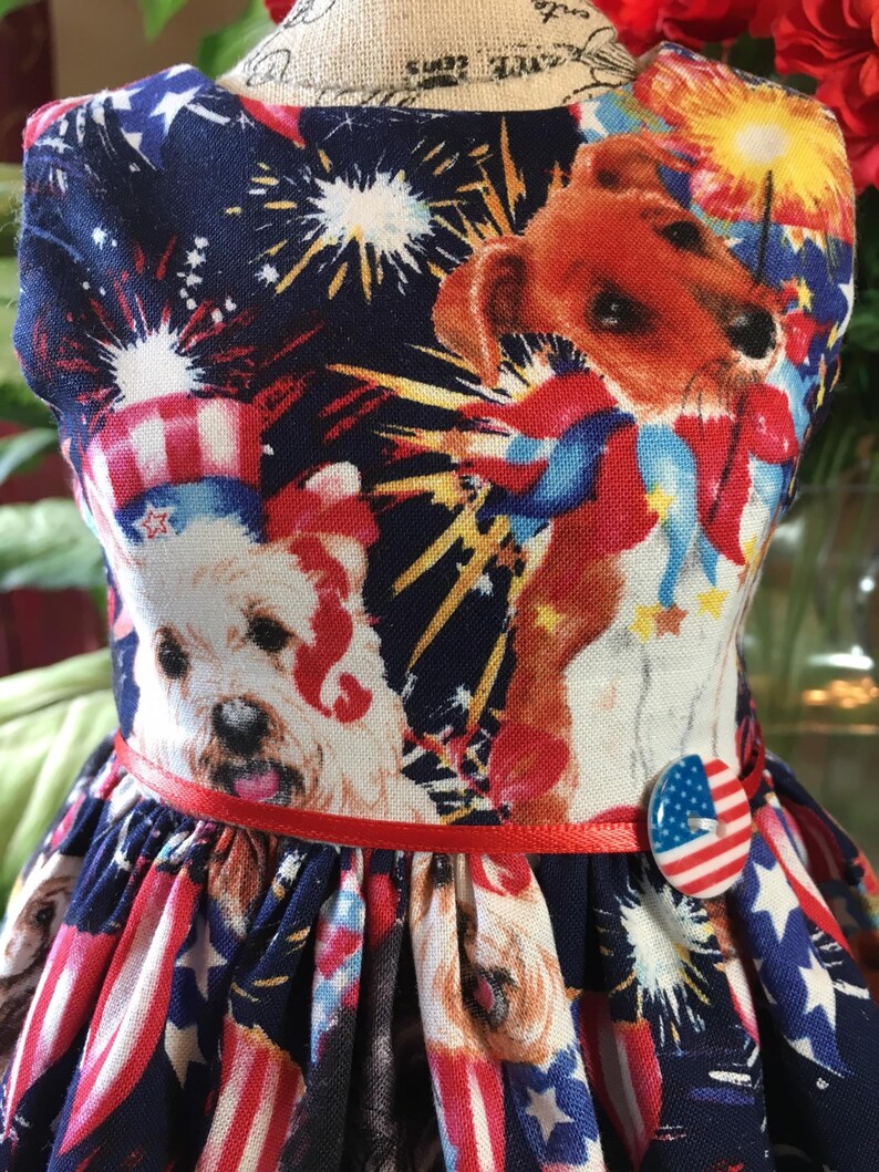 July 4th Dogs dress fits all 18 inch doll dresses including American Girl Doll image 2