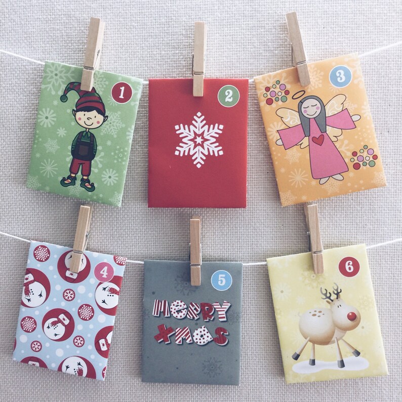 24 Day Advent Calendar Christmas Countdown Paper Envelope Etsy