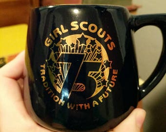 Vintage Girl Scouts Navy Blue and Gold Mug