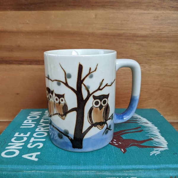 Vintage Otagiri Japan Owls in Tree Blue  Mug