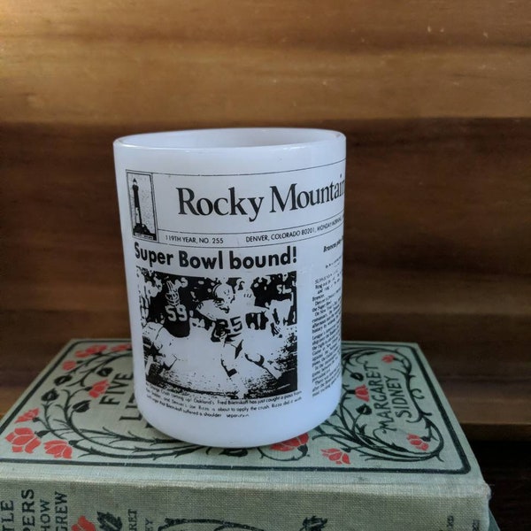 Vintage Federal Milk Glass "Rocky Mountain News" Denver Colorado 1978 Broncos Super Bowl Mug