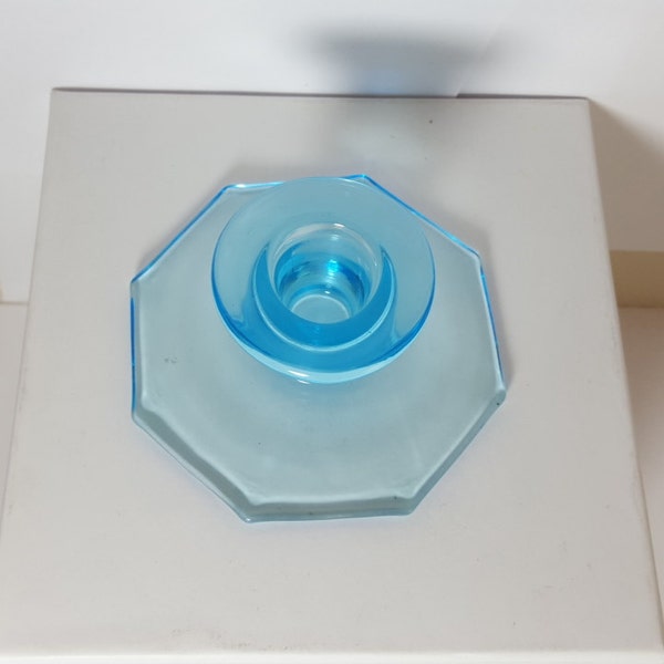 Aqua Blue Glass Candlestick Holder