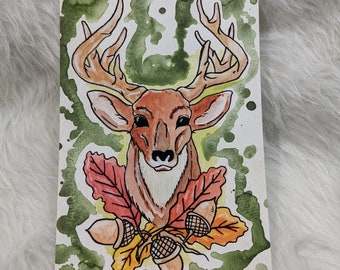 Fall Deer Watercolor PRINT Animal Lovers Fall Leaves Woodland Creature Stag Autumn