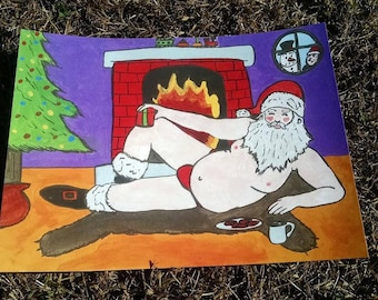 Dirty Santa Milk and Cookies Christmas PRINT Art work / Gag Gift / Christmas Gift / Holiday Gift / Secret Santa / Funny Gift / Ready to Ship