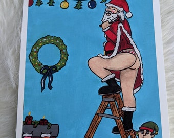 Dirty Santa Ladder and Elf PRINT Art work / Gag Gifts / Christmas Gifts / Holiday Gift / Secret Santa / Funny Gifts / Ready to Ship