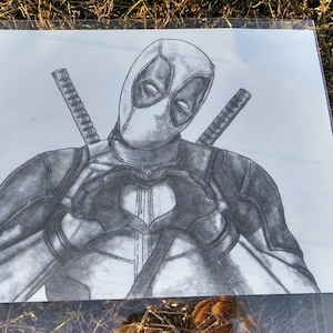 Deadpool Marvel ART CHARCOAL DRAWING 8X10