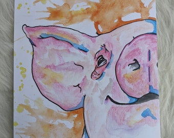 Pig Watercolor Print / Farm Animals / Animal Lover