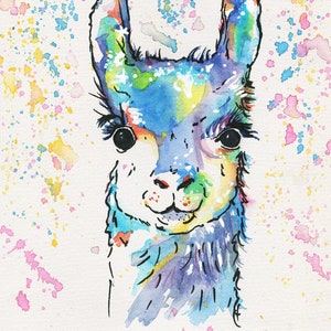 Llama Watercolor Print / Farm Animals / Ready to Ship