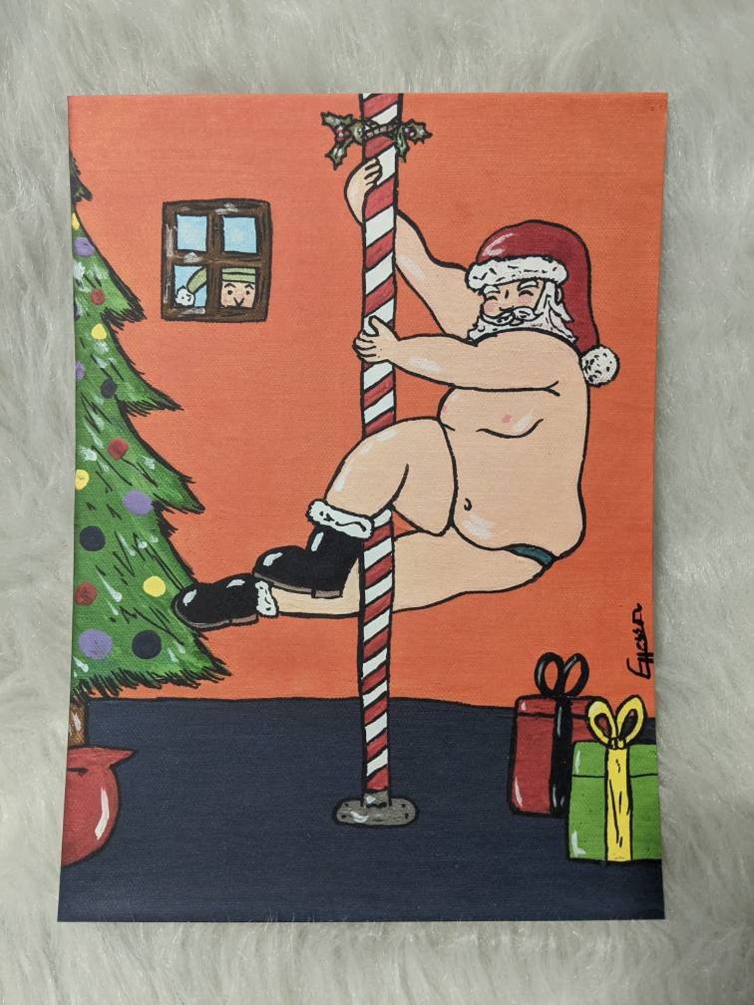 Dirty Santa Stripper Pole Christmas PRINT Art Work / Gag Gifts photo