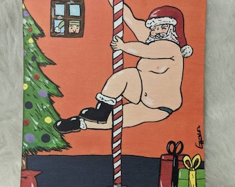 Dirty Santa Stripper Pole Christmas PRINT Art work / Gag Gifts / Christmas Gifts / Holiday Gift / Secret Santa / Funny Gifts / Ready to Ship