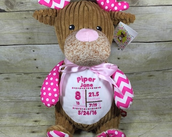 Baby Cubbies Personalized Stuffed Harlequin Pink Deer Stuffie - adorable baby gift!