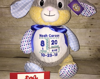 Baby Cubbies Personalized Stuffed Harlequin Boy Bunny - adorable baby gift!