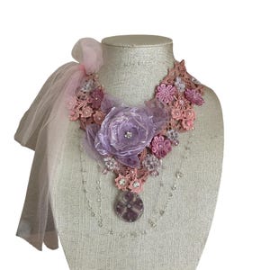 Necklace Lilac Flower Altered couture Bohemian Shabby Chic Handmade one of a kind