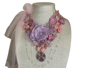 Necklace Lilac Flower Altered couture Bohemian Shabby Chic Handmade one of a kind